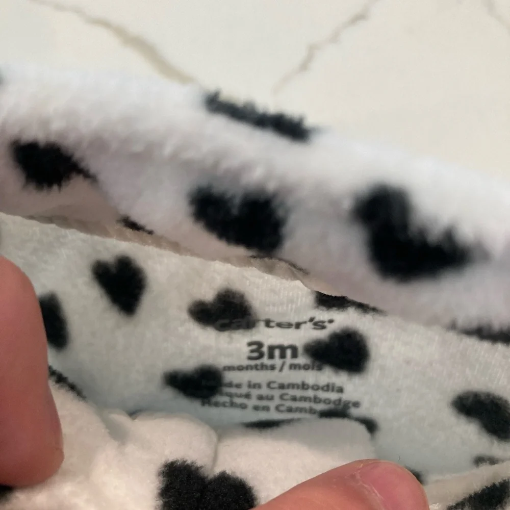Baby girl white black heart fleece footie pajamas pjs zipper sleeper no foot 3mo